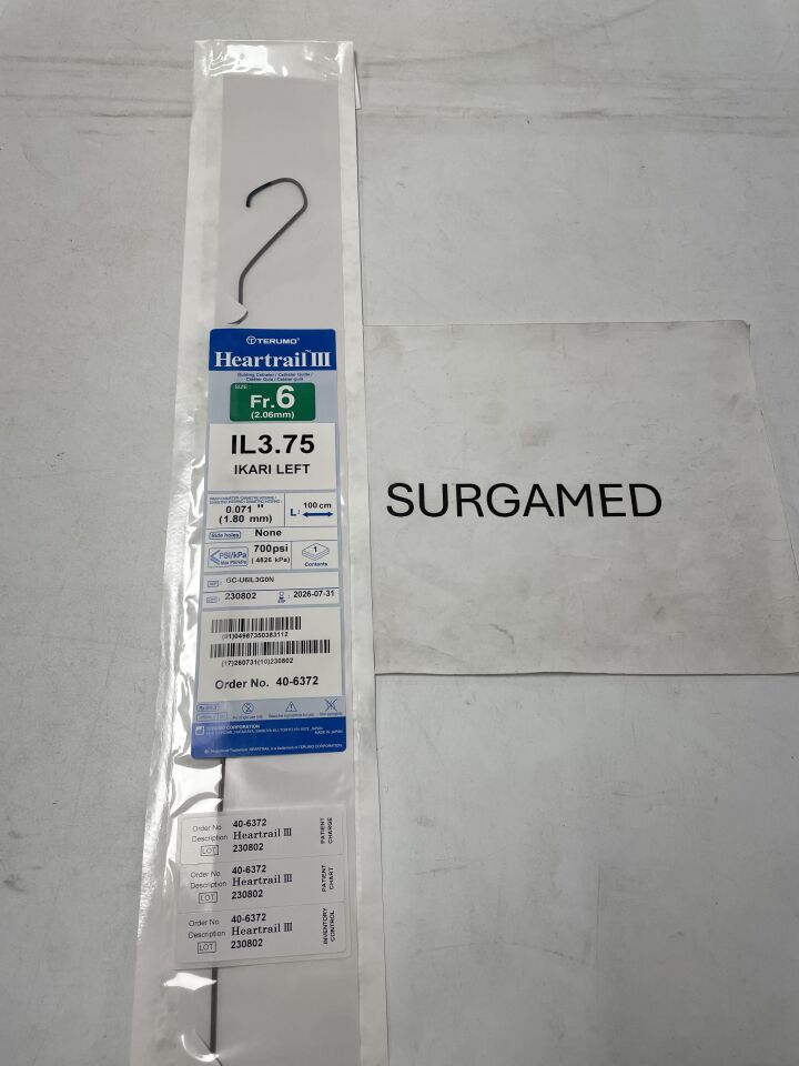 40-6372 - TERUMO - Heartrail III Guiding Catheter - IL3.75 - GC-U6IL3G0N - 6Fr x .071" x 100cm (L) - UOM EA - expiration 2026-07-31, (EA)