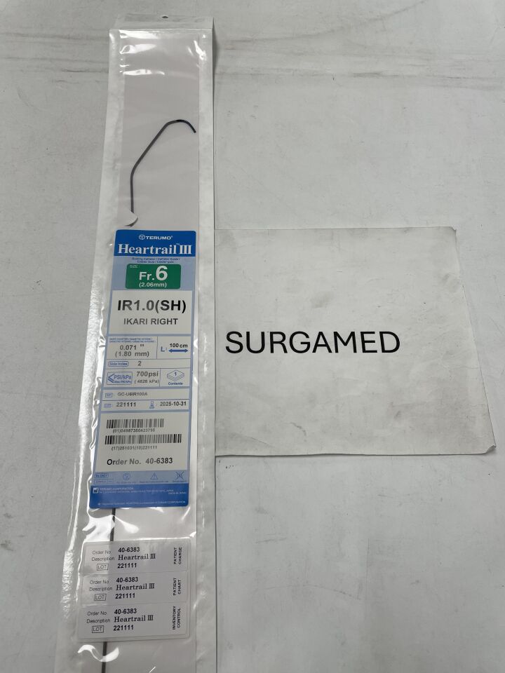 40-6383 - TERUMO - Heartrail III Guiding Catheter - IR1.0 SH - GC-U6IR100A - 6Fr x .071" x 100cm (L), (EA)
