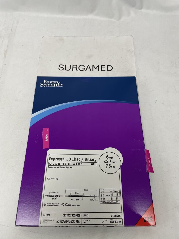 3804663075 - BOSTON SCIENTIFIC - Express LD Iliac/Biliary OTW Premounted Stent System - 6mm x 27mm x 75cm, (BX/1)