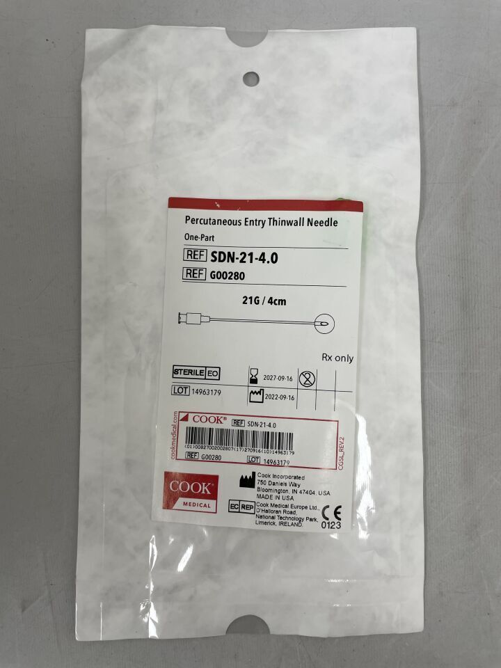 G00280 - COOK - One-Part Percutaneous Entry Needle, 21G, 4 cm Length - UOM EA - expiration 2027-09-16, (EA)