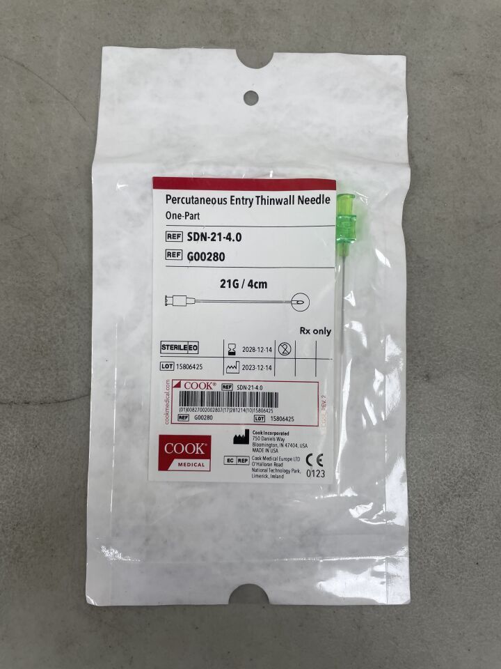 G00280 - COOK - One-Part Percutaneous Entry Needle, 21G, 4 cm Length - UOM EA - expiration 2028-12-14, (EA)
