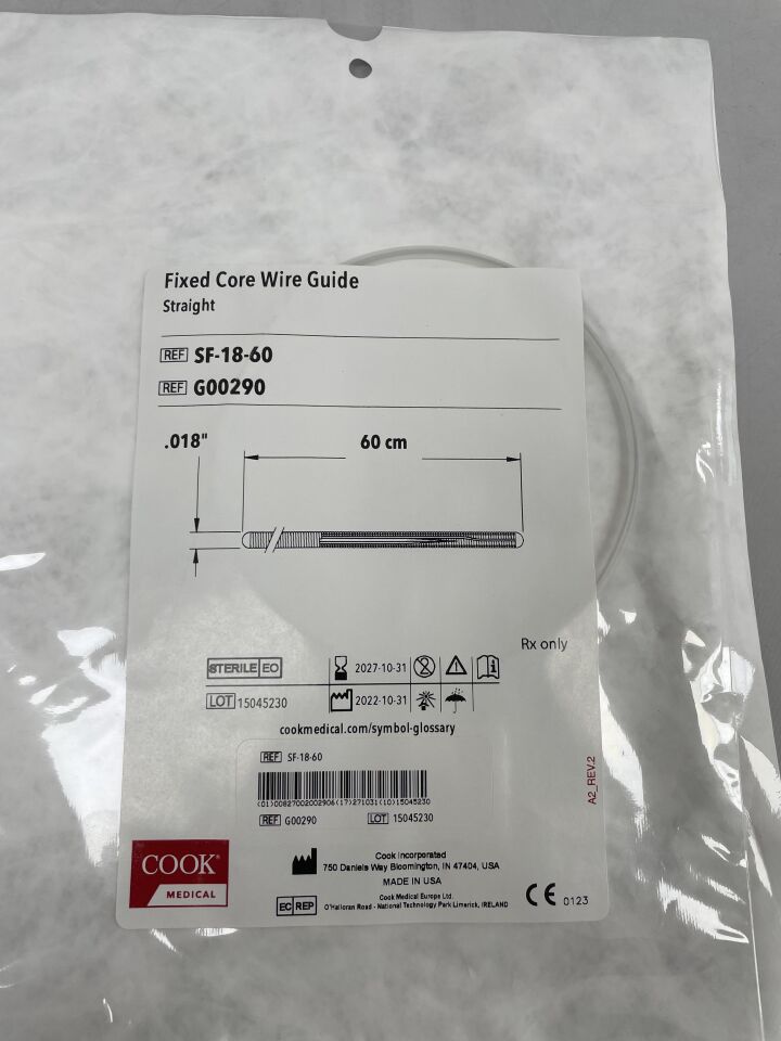 G00290 - COOK - FIXED-CORE WIRE GUIDE, STRAIGHT 0.018" X 60CM - UOM EA - expiration 2027-10-31, (EA)