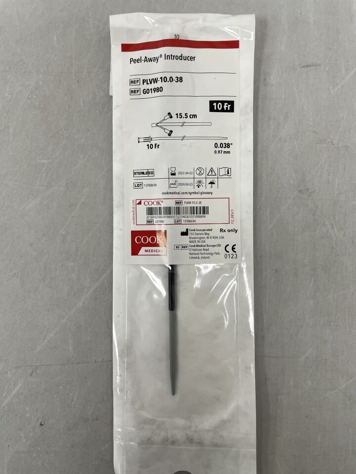 G01980 - COOK - PEEL-AWAY SHEATH INTRODUCER 10F X 0.038", 15.5CM - UOM EA - expiration 2027-04-03, (EA)