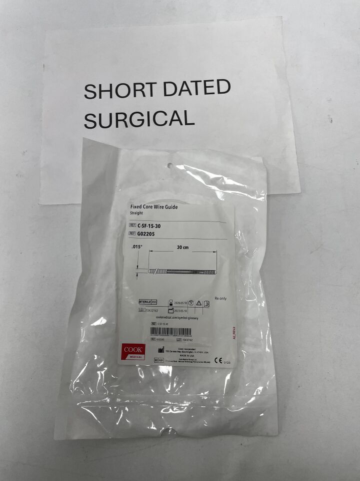 G02205 - COOK - Fixed Core Wire Guide - Straight - .015" x 30cm - UOM EA - expiration 2028-05-10, (EA)