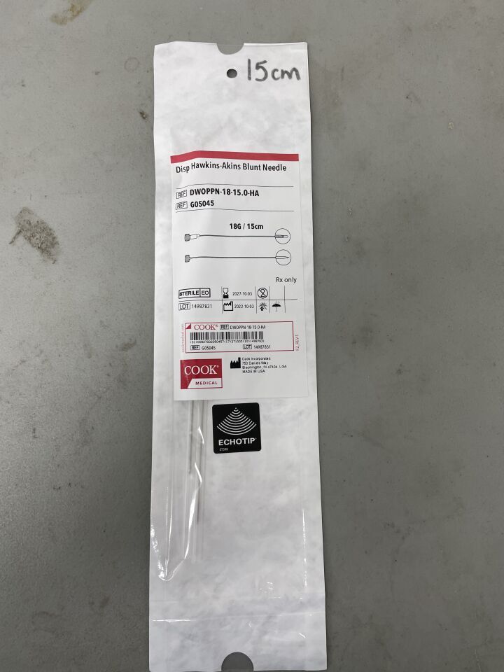 G05045 - COOK - Disp Hawkins-Akins Blunt Needle - 18G x 15cm - UOM EA - expiration 2027-10-03, (EA)