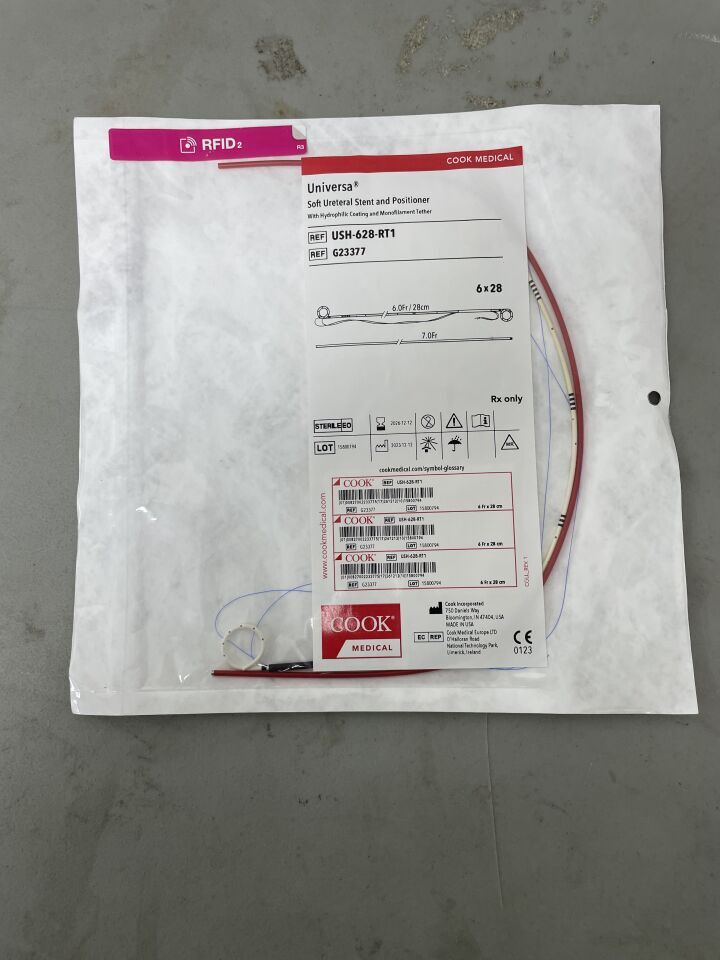G23377 - COOK - Universa Soft Ureteral Stent and Positioner, 7 Fr x 28 cm Length - UOM EA - expiration 2026-12-12, (EA)