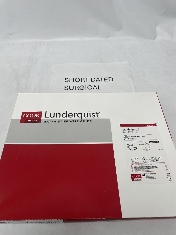 G45208 - COOK - Lunderquist Extra Stiff DC Wire Guide - .035" x 260cm - UOM BX/5 - expiration 2026-11-30, (BX/5)