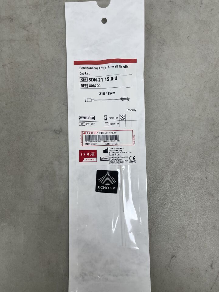 G08700 - COOK - One Part Percutaneous Entry Needle w/o Baseplate, EchoTip 21G x 15cm - UOM EA - expiration 2026-04-23, (EA)
