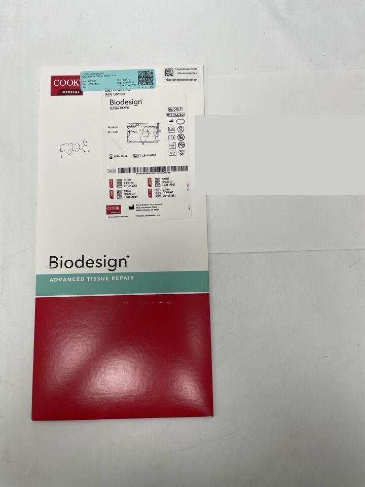 G31090 - COOK - Biodesign Dural Graft, 4cm x 7cm - UOM BX/1 - expiration 2026-10-17, (BX/1)