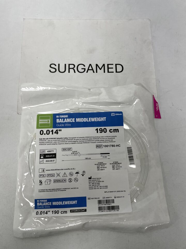 1001780-HC - ABBOTT - HI-TORQUE BALANCE MIDDLEWEIGHT Guide Wire - .014" x 190cm, (EA)