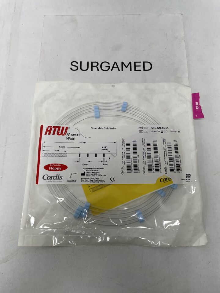 595-MEX014 - CORDIS - ATW Marker Wire Steerable Guidewire - Straight Floppy - .014" x 300cm, (EA)