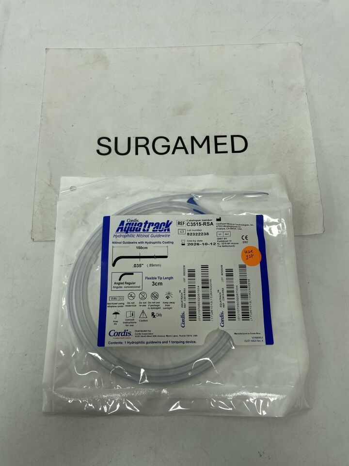 C3515-RSA - CORDIS - Aquatrack Hydrophilic Nitinol Guidewire - Angled Regular - .035" x 150cm, (EA)