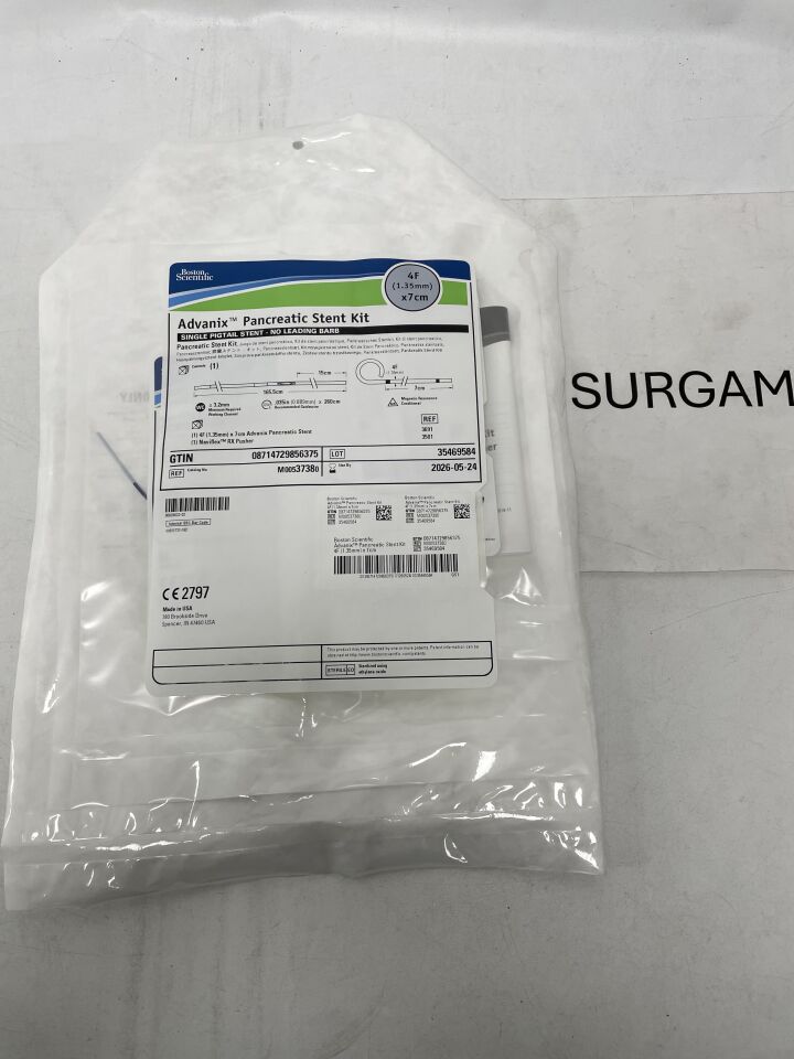 3738 - BOSTON SCIENTIFIC - Advanix Pancreatic Stent Kit - Single Pigtail/No Leading Barb - 4Fr x 7cm, (EA)