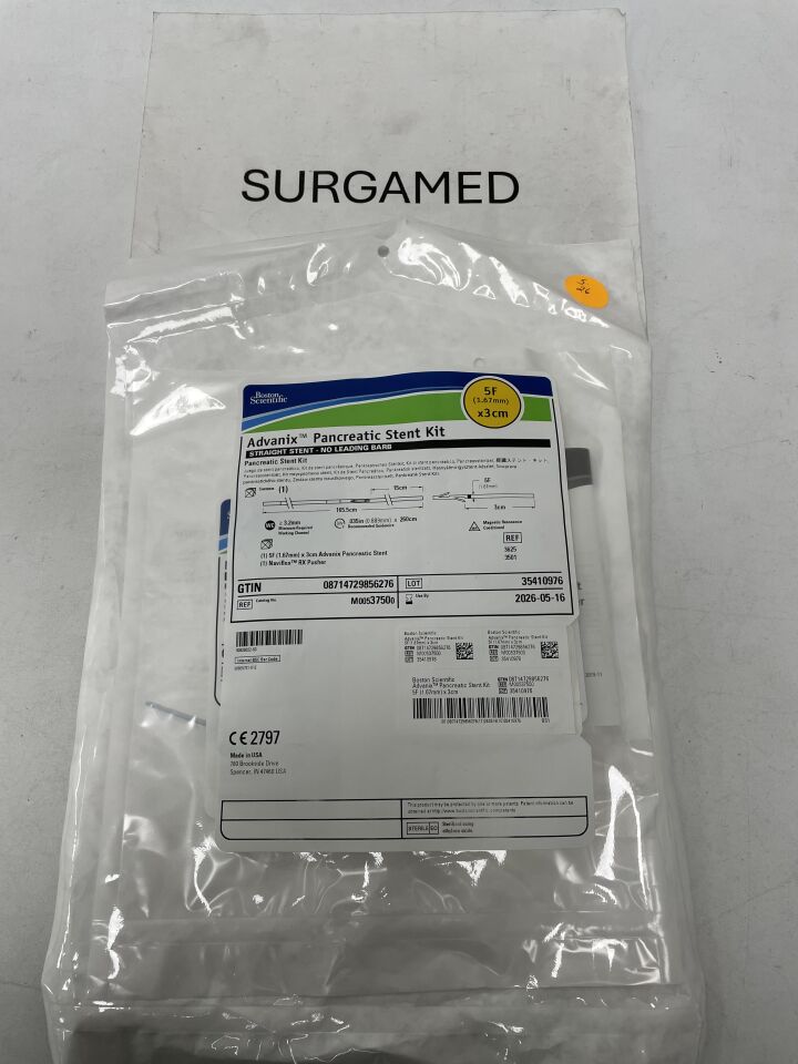 3750 - BOSTON SCIENTIFIC - Advanix Pancreatic Stent Kit - Straight/No Leading Barb - 5Fr x 3cm, (EA)
