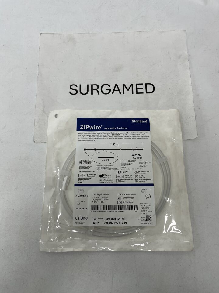 680201 - BOSTON SCIENTIFIC - ZIPwire Hydrophilic Guidewire - Standard, Straight - .025" x 150cm, (EA)
