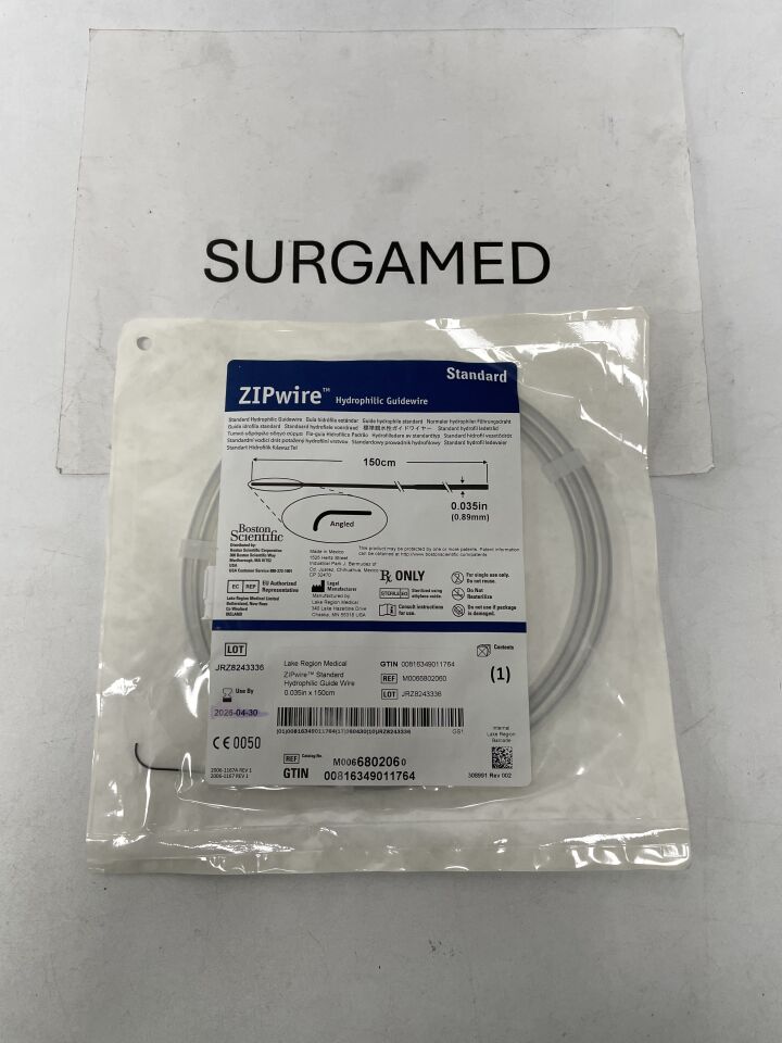680206 - BOSTON SCIENTIFIC - ZIPwire Hydrophilic Guidewire - Standard, Angled - .035" x 150cm, (EA)