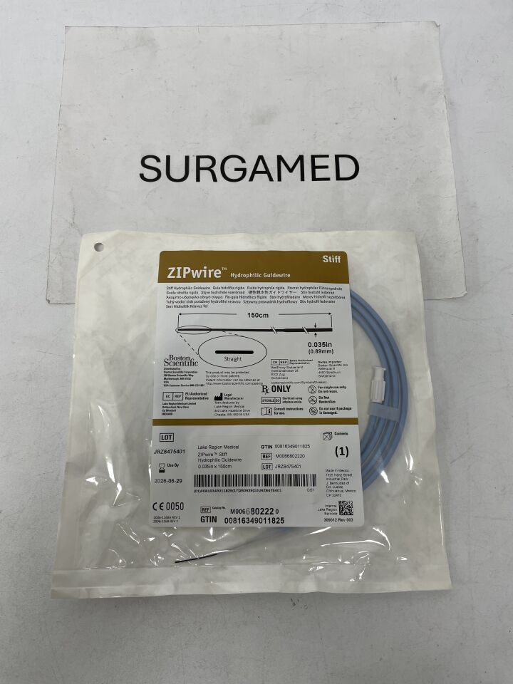 680222 - BOSTON SCIENTIFIC - ZIPwire Hydrophilic Guidewire - Stiff, Straight - .035" x 150cm, (EA)