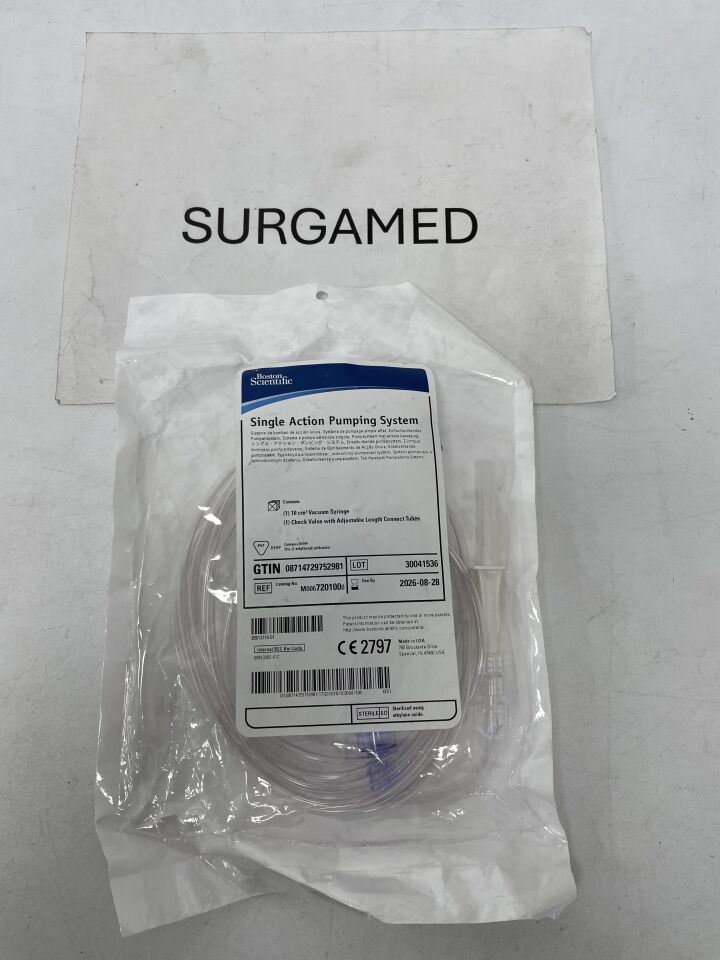 720100 - BOSTON SCIENTIFIC - Single Action Pumping System, Includes 10cc Vacuum Syringe, Check Valve with Adjustable Length Connecting Tubes, (EA)