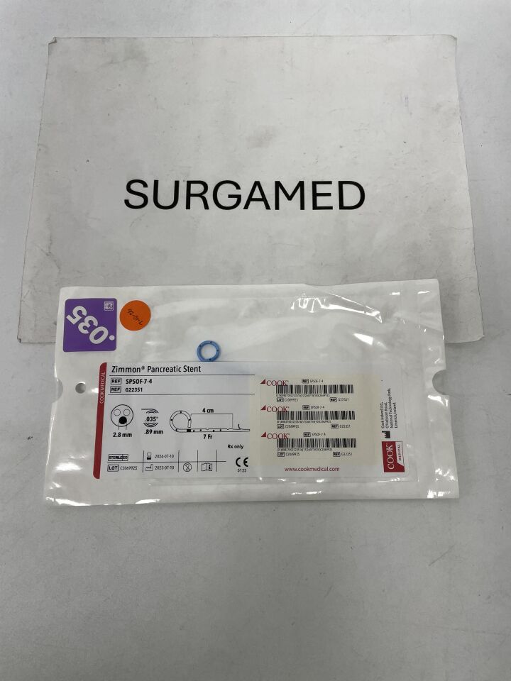 G22351 - COOK - Zimmon Pancreatic Stent - SPSOF-7-4 - 7Fr x 4cm, (EA)