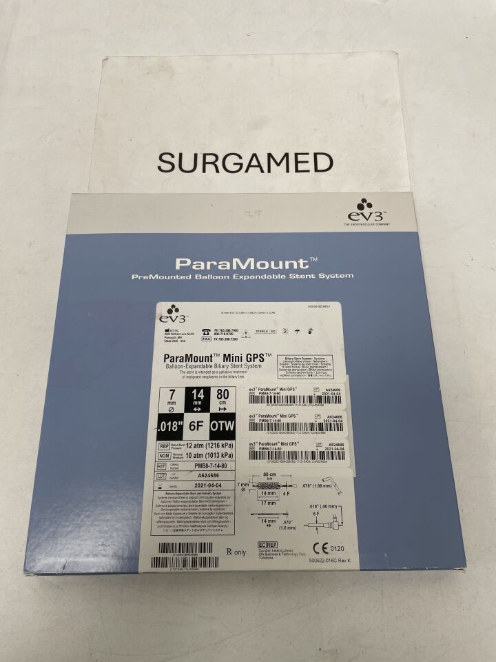 PMB8-7-14-80 - EV3 - ParaMount Mini GPS Balloon-Expandable Biliary Stent System - OTW - 7mm x 14mm x 80cm x .018", (BX)
