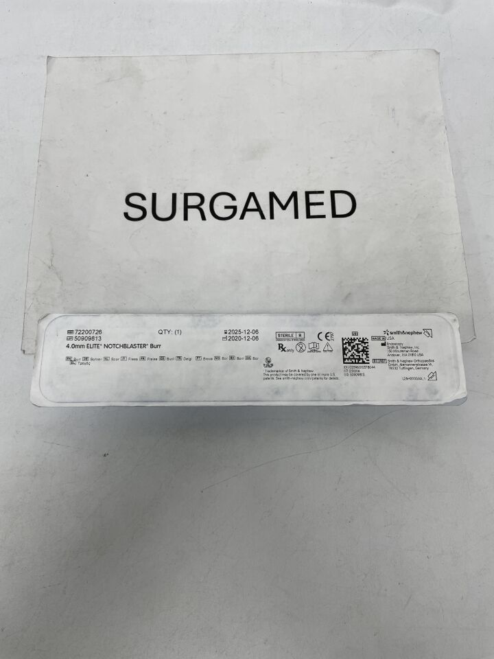 72200726 - SMITH & NEPHEW - Dyonics Elite Notchblaster Burr, 4 mm Head Diameter, Lilac Latch, (EA)