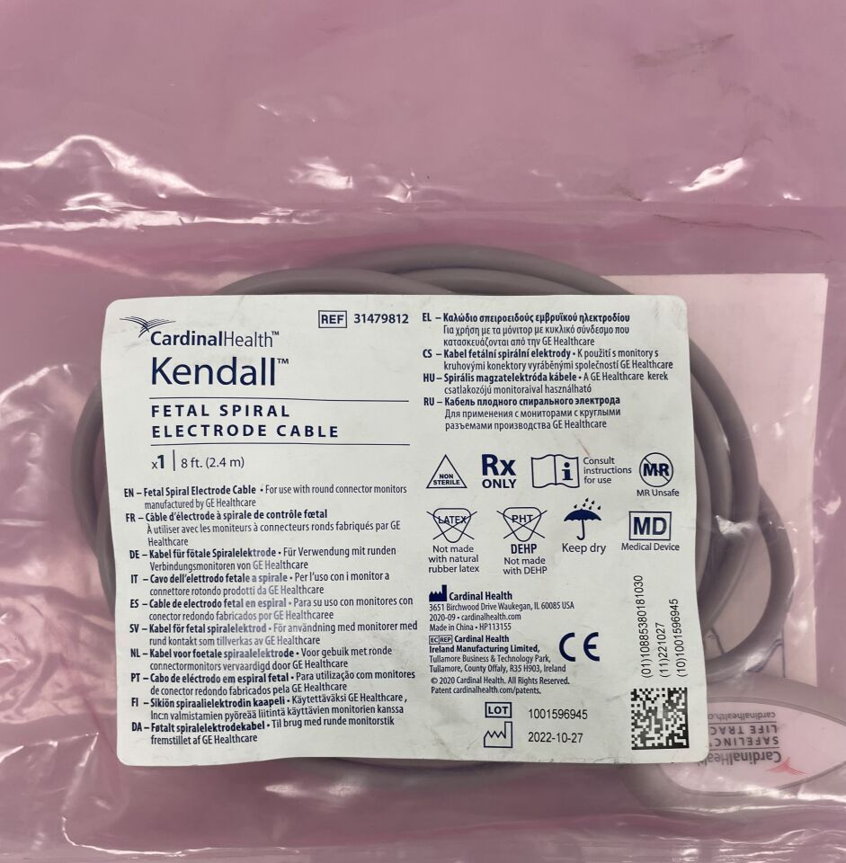 31479812 - CARDINAL HEALTH - Kendall Fetal Spiral Electrode Cable, 8ft, (EA)