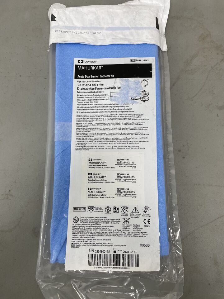 8888135162 - COVIDIEN - Mahurkar Acute Dual Lumen Catheter Kit 13.5Fr x 16cm, (EA)