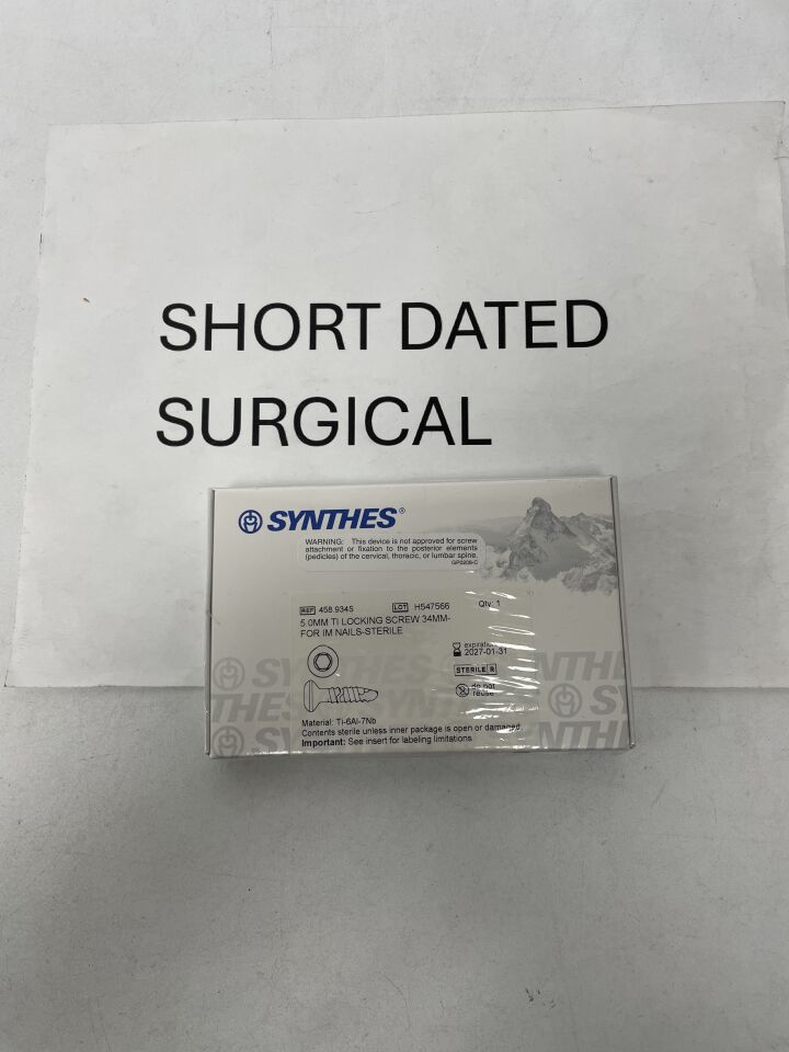 458.934S - DEPUY SYNTHES - Titanium Locking Screw with Hexagonal Recess, 5 dia. x 34 mm Length, Sterile, (BX)