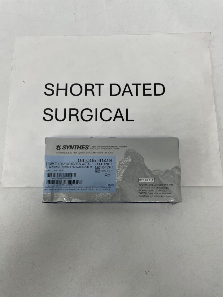 04.005.452S - DEPUY SYNTHES - Titanium Self-Tapping Locking Screw with T25 StarDrive Recess, 4 x 62mm, (BX)