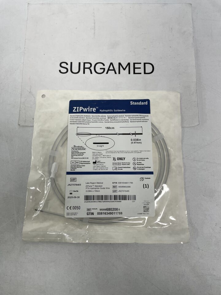 680208 - BOSTON SCIENTIFIC - ZIPwire Hydrophilic Guidewire - Standard, Straight - .038" x 150cm, (EA)