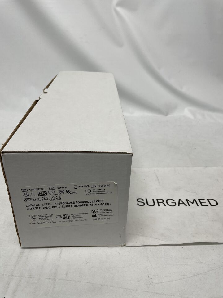 60707010700 - ZIMMER - 42" Tourniquet Cuff w/o Sleeve, Dual Port, Single Bladder, PLC, (BX/5)
