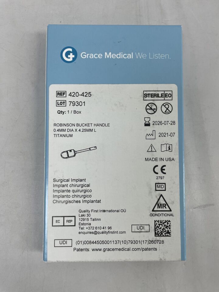 420-425 - GRACE MEDICAL - Robinson Bucket Handle .4mm x 4.25mm Titanium�, (BX)