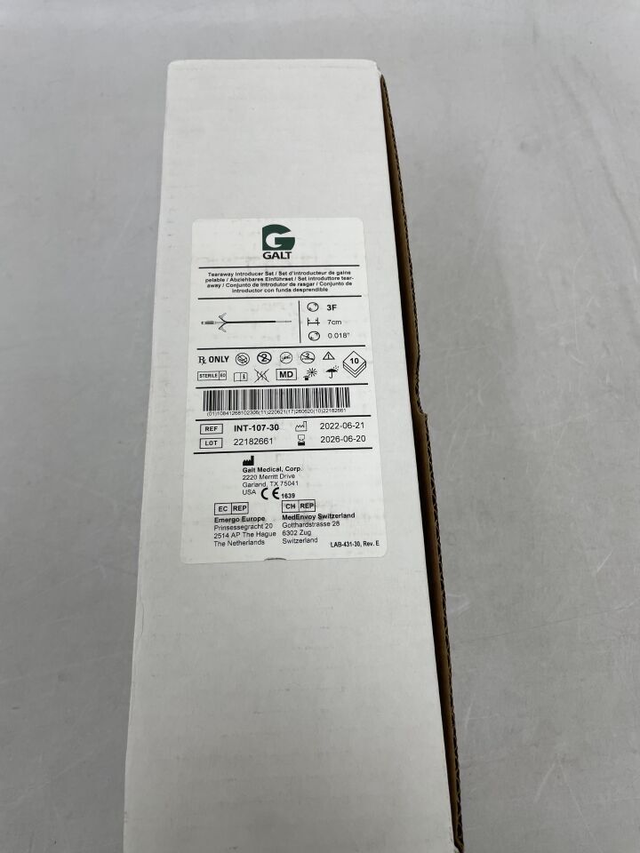 INT-107-30 - GALT MEDICAL - Tearaway Introducer Set 3F x 7cm, (BX/10)