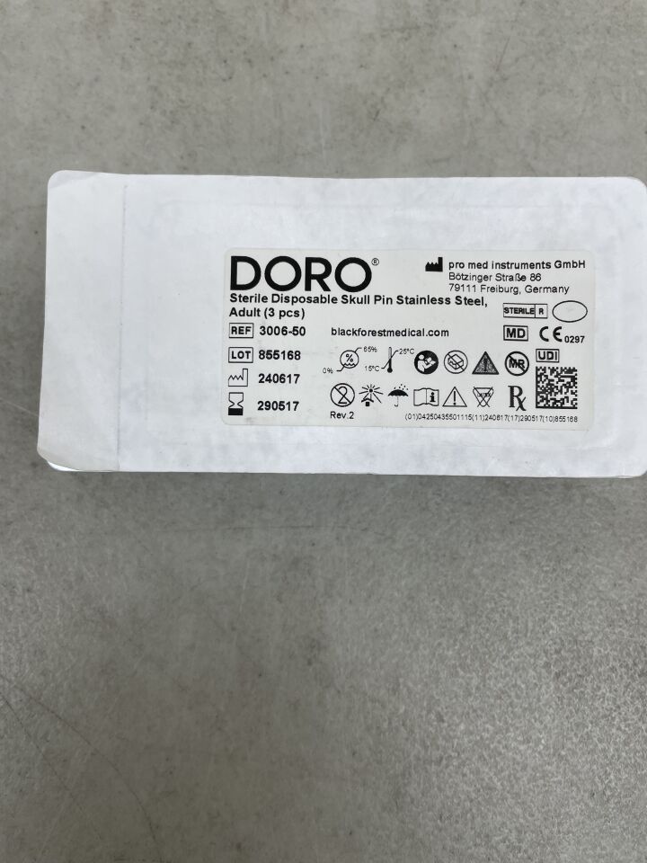 3006-50 - BLACK FOREST MEDICAL - DORO Sterile Disposable Skull Pin Stainless Steel, Adult (3 Per Pack), (EA)