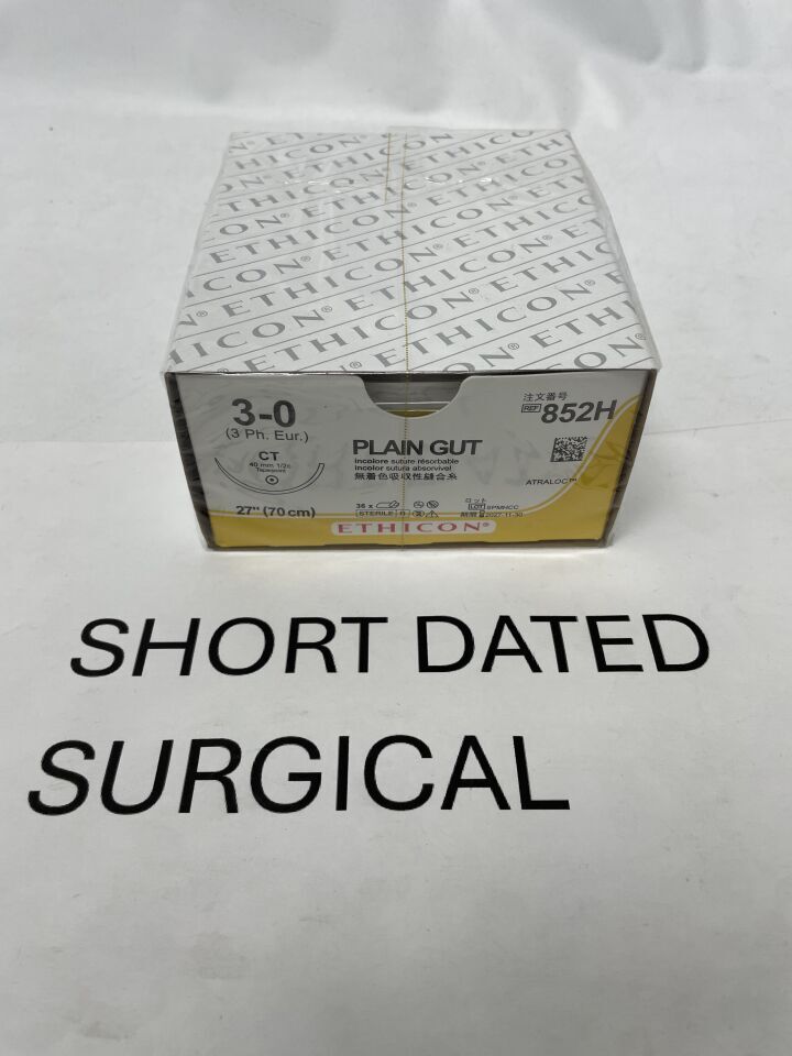 852H - ETHICON - Gut Plain Absorbable Monofilament Suture, Size 3-0, 27 in. Length, CT Needle, (BX/36)