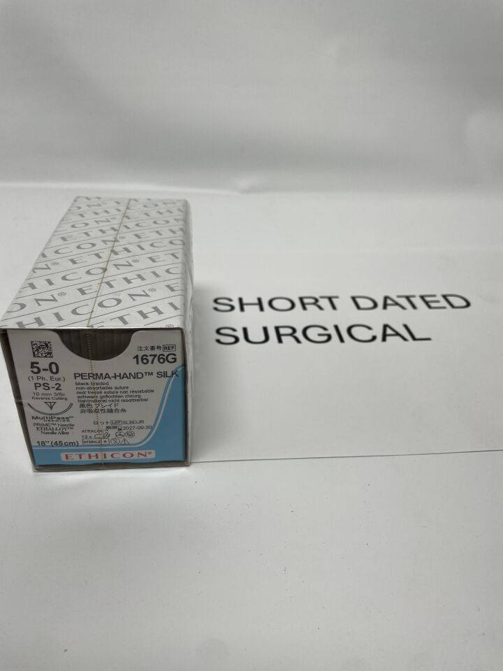 1676G - ETHICON - Perma-Hand Non-Absorbable Braided Silk Suture, Size 5-0, 18 in. Length, PS-2 Needle, (BX/12)