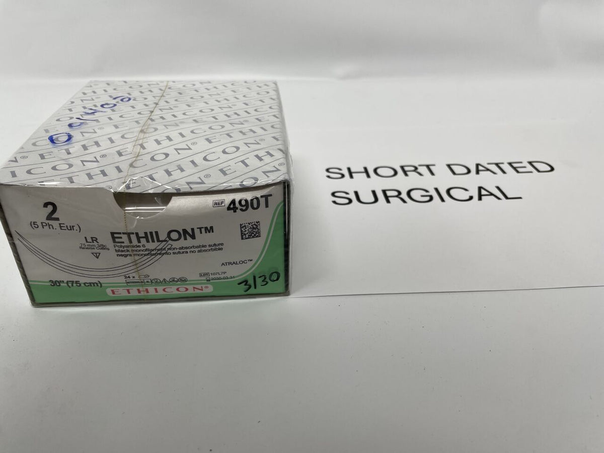 490T - ETHICON - Ethilon Non-Absorbable Monofilament Nylon Suture, Size 2, 30 in. Length, LR Needle, (BX/24)