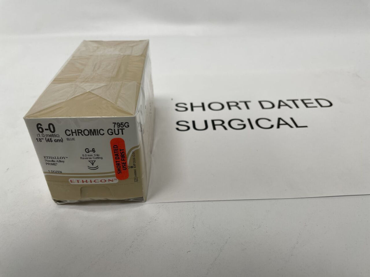795G - ETHICON - Gut Chromic Absorbable Monofilament Suture, Size 6-0, 18 in. Length, G-6 Needle, (BX/12)