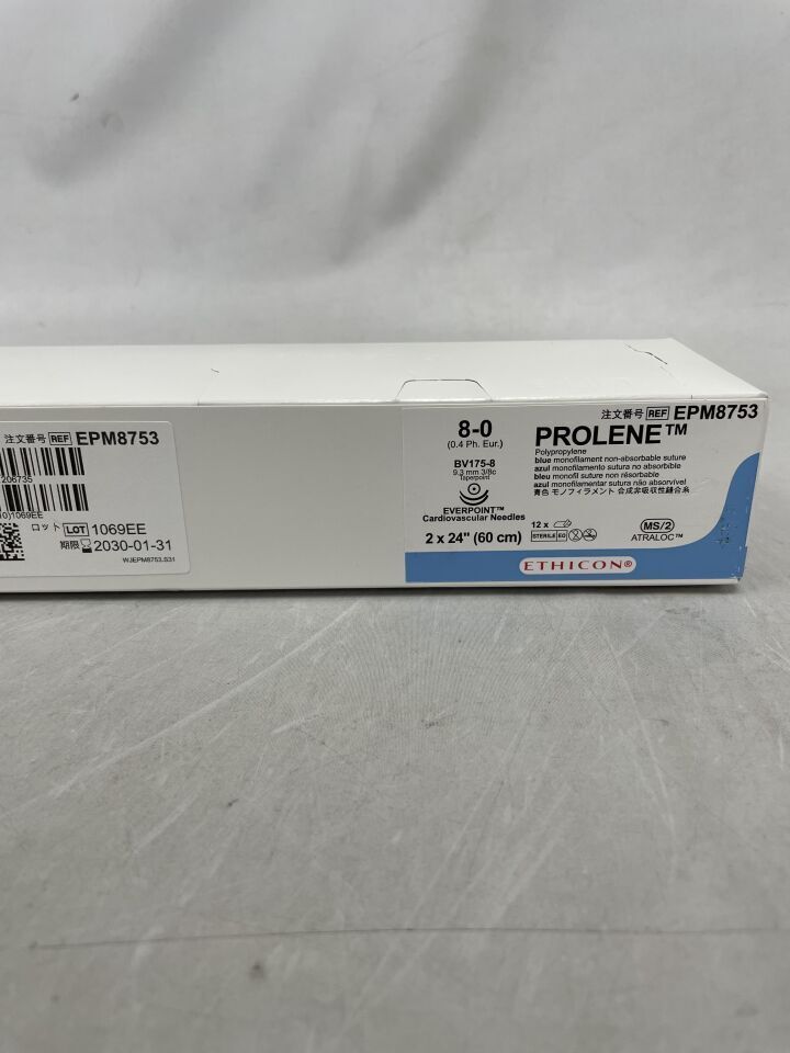EPM8753 - ETHICON - Prolene Non-Absorbable Monofilament Polypropylene Suture, Size 8-0, (BX/12)