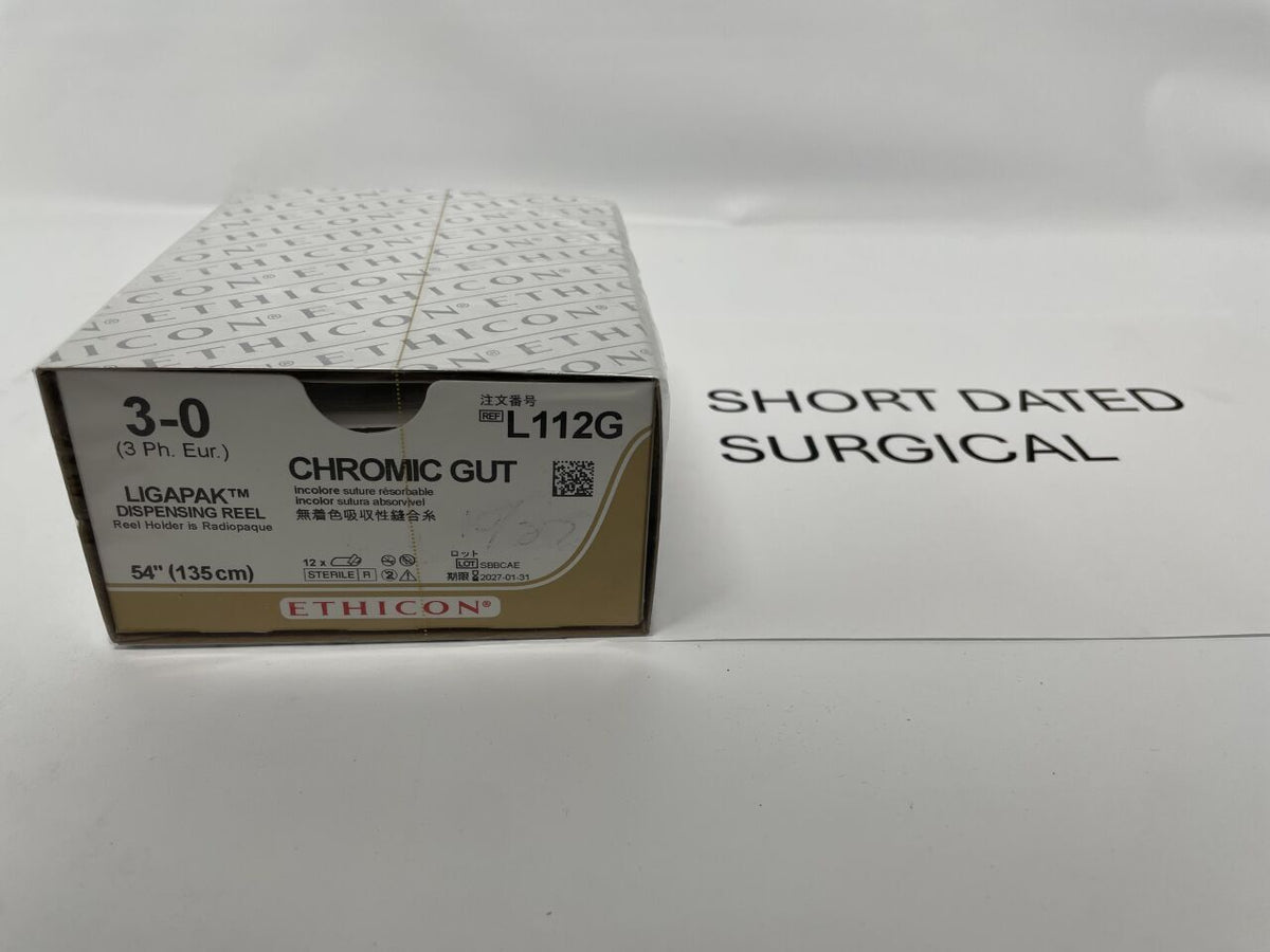 L112G - ETHICON - Gut Chromic Absorbable Monofilament Suture, Size 3-0, 54 in. Length, (BX/12)