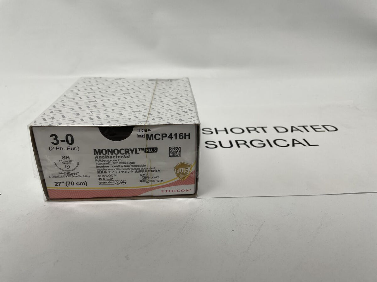 MCP416H - ETHICON - MONOCRYL PLUS 3-0 ; Antibacterial poliglecaprone 25 . Undyded Monofilament absorable suture 27"(70cm), (BX/36)