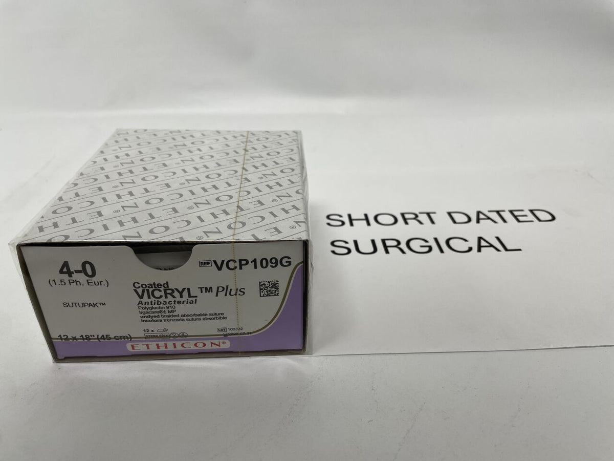 VCP109G - ETHICON - Coated Vicryl Plus Absorbable Braided Antibacterial Suture, Size 4-0, 18 in. Length, (BX/12)