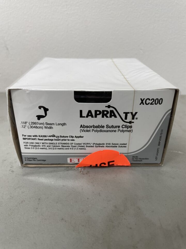 XC200 - ETHICON - LAPRA-TY Absorbable Polydioxanone Suture Clip, 0.118 in. to 0.12 in. Size, (BX/6)