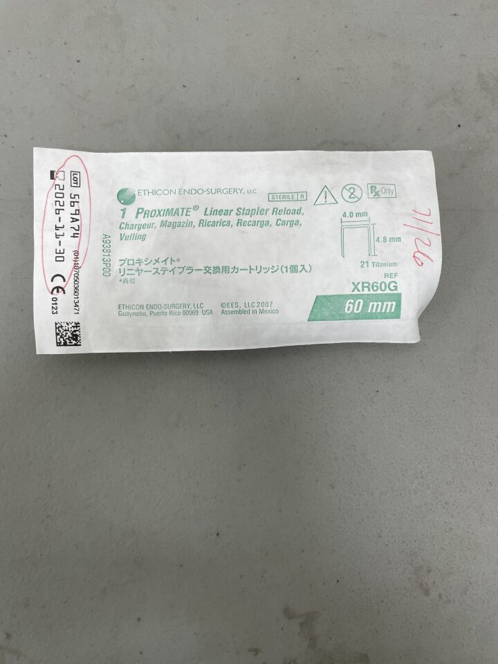 XR60G - ETHICON - Proximate Reloadable Staplers Cartridge, Green, For TX60 30 mm Linear Stapler, (EA)