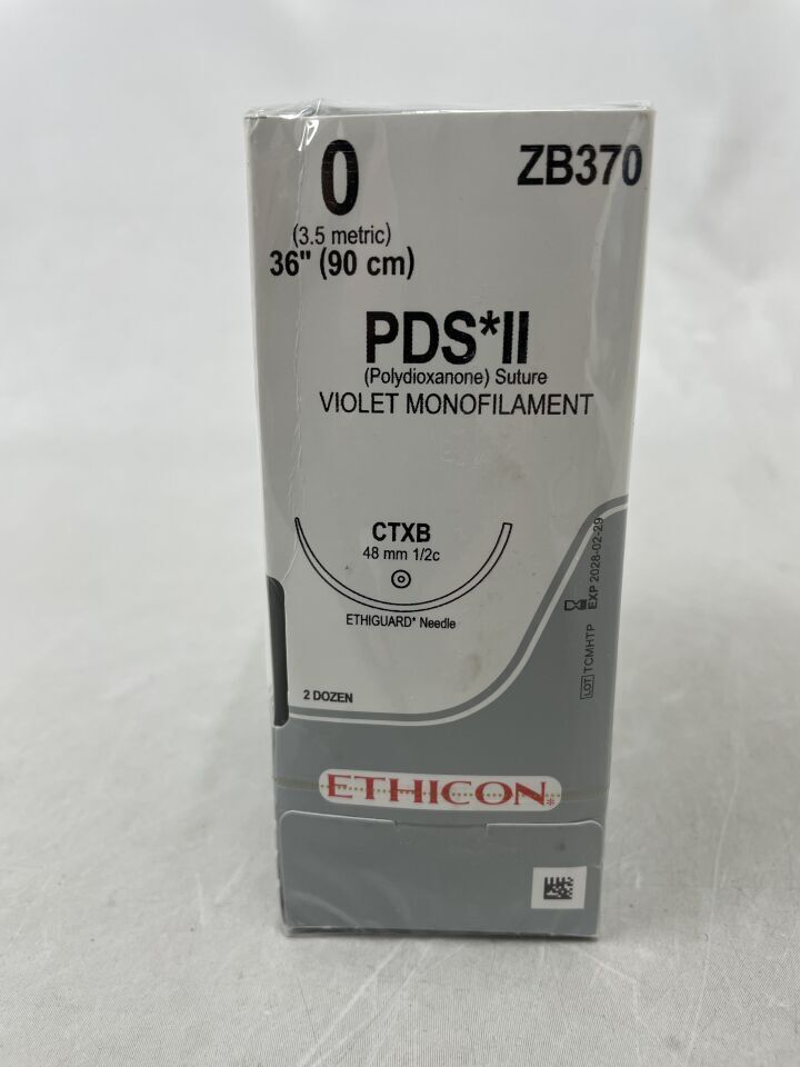ZB370 - ETHICON - PDS II Suture, ETHIGUARD - Blunt Point, Absorbable, CTX-B 48mm � Circle, Violet Monofilament 36" = 90cm, Size: 0, (BX/24)
