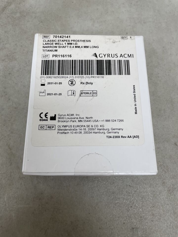 70142141 - GYRUS - Classic Stapes Prostheses, 4 mm Length, 1 mm Well Diameter, (BX)