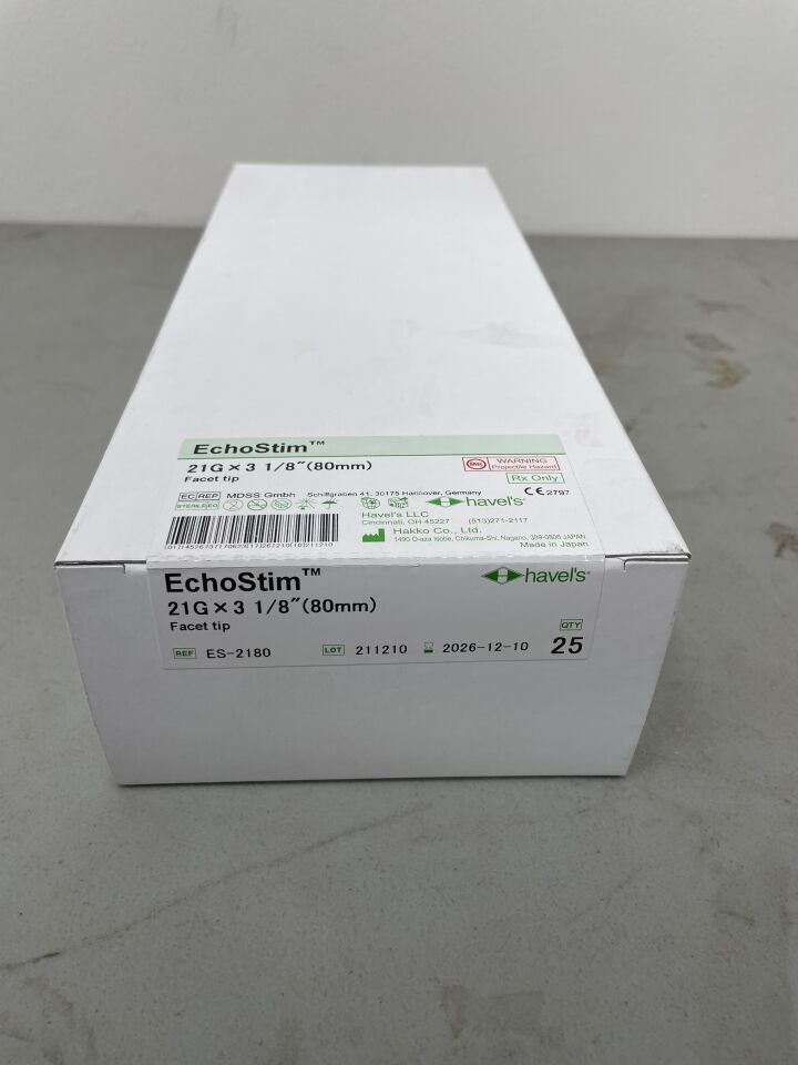 ES-2180 - HAKKO HAVEL'S - Havel's EchoStim Echogenic Insulated Ultrasound Needle, 21 G x 3-1/8", (BX/25)