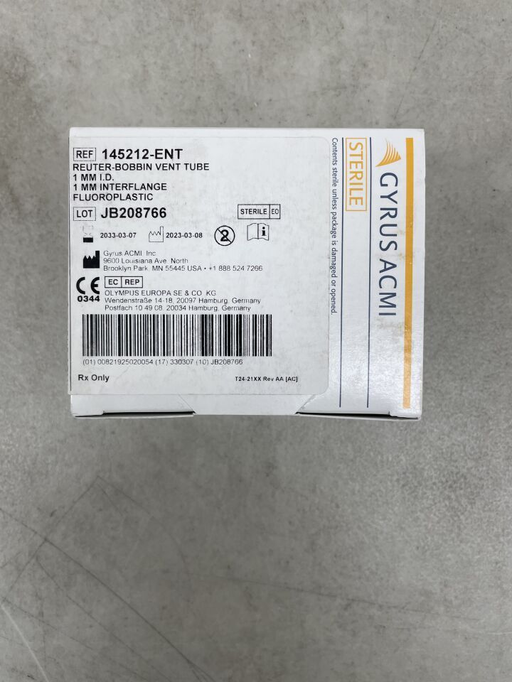 145212-ENT - GYRUS - Fluoroplastic Reuter Bobbin Vent Tube without Hole, 1 mm ID, (BX/6)