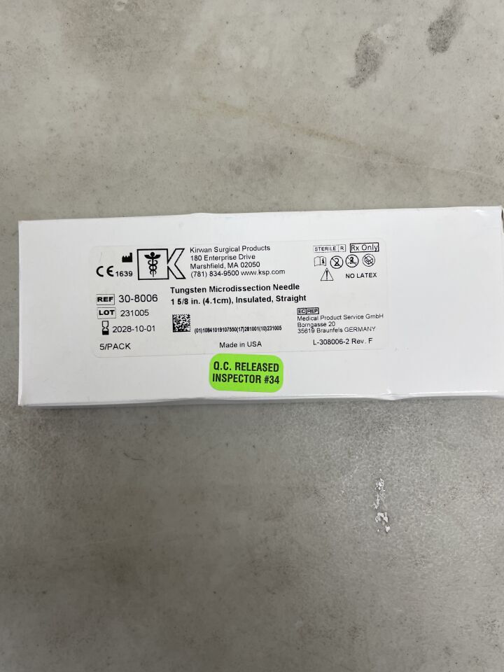 30-8006 - KIRWAN - Tungsten Microdissection Needle, 1 5/8" (4.1cm) Insulated, Straight, (BX/5)