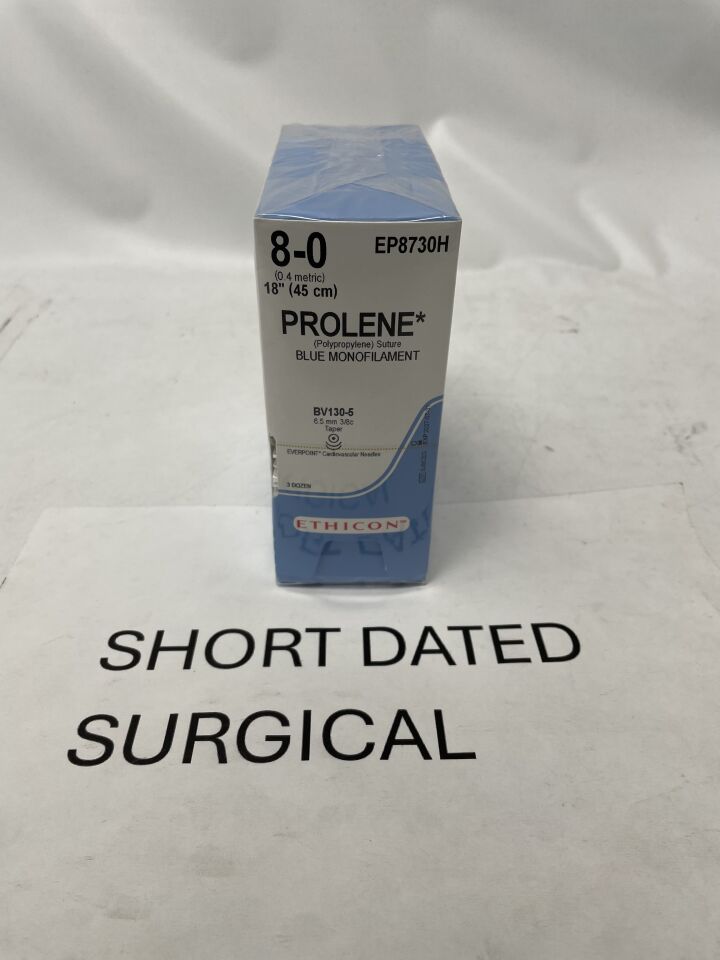 EP8730H - ETHICON - PROLENE Suture, Taper Point, Non-Absorbable, BV130-5 6.5mm, BV130-5 3/8 Circle, Blue Monofilament 18" = 45cm, Size: 8-0, (BX/36)